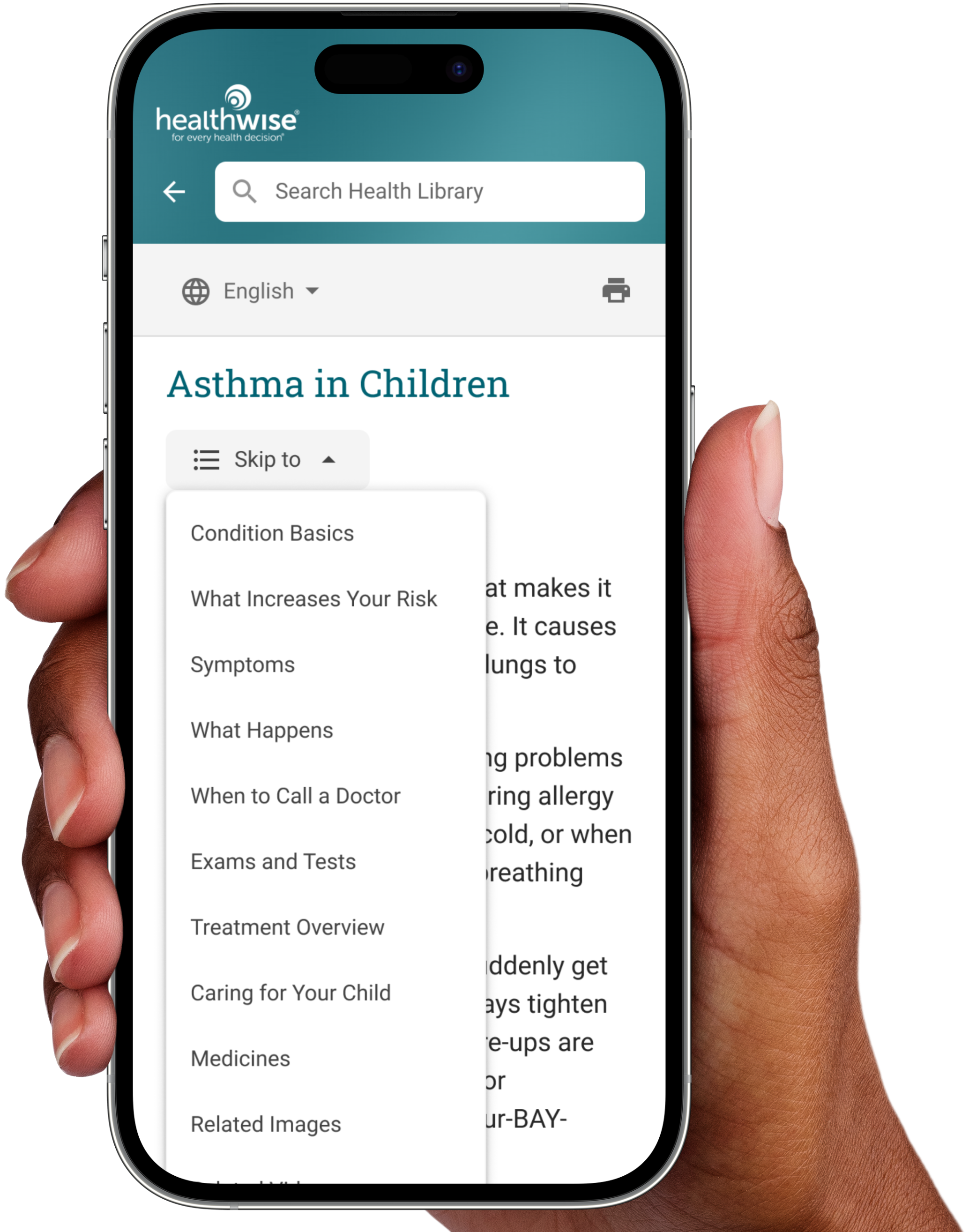Healthwise product mockup with hand holding iPhone